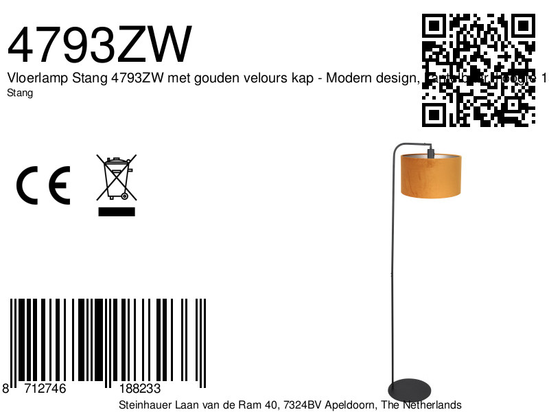 steinhauer-lampadaire-stang-noir-métalvelourstissu-ø28cm-e27-4793zw-8a